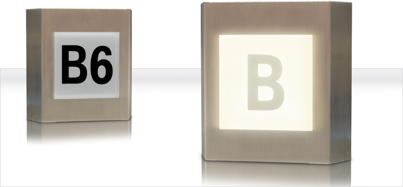 Picture of LED Destination Cube in a metal hall fixture